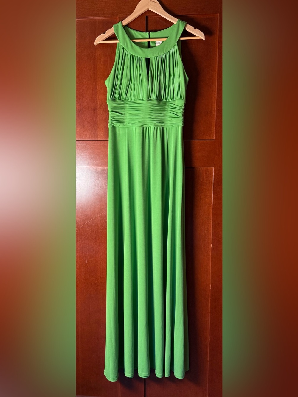 Sangria Lime Green Pleated Bodice Maxi Dress Ruched Empire Waist Size 10